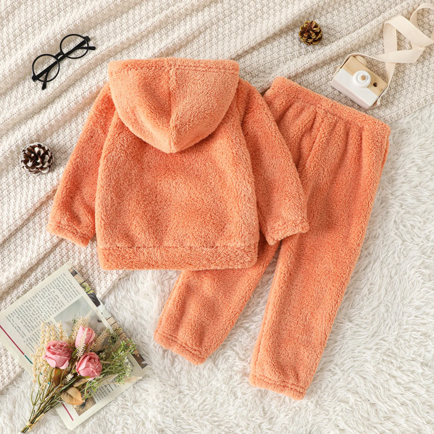 2-piece Toddler Girl Fuzzy Hoodie Sweatshirt and Pants Set
