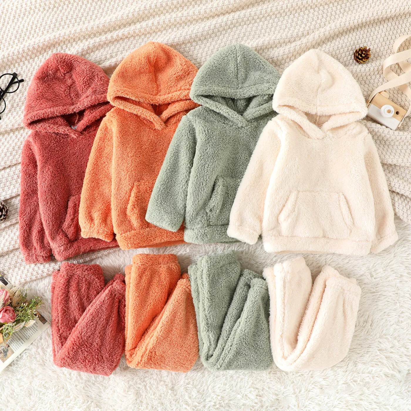 2-piece Toddler Girl Fuzzy Hoodie Sweatshirt and Pants Set