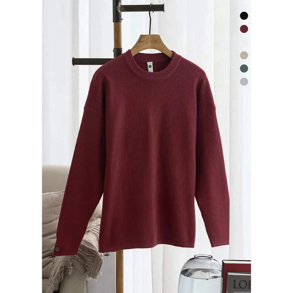 ADVBRIDGE Autumn Mens Round Neck Sweater Winter Warm Solid Color Loose Casual Pullover Sweaters Men Clothing Thick Collar Knitwear D77