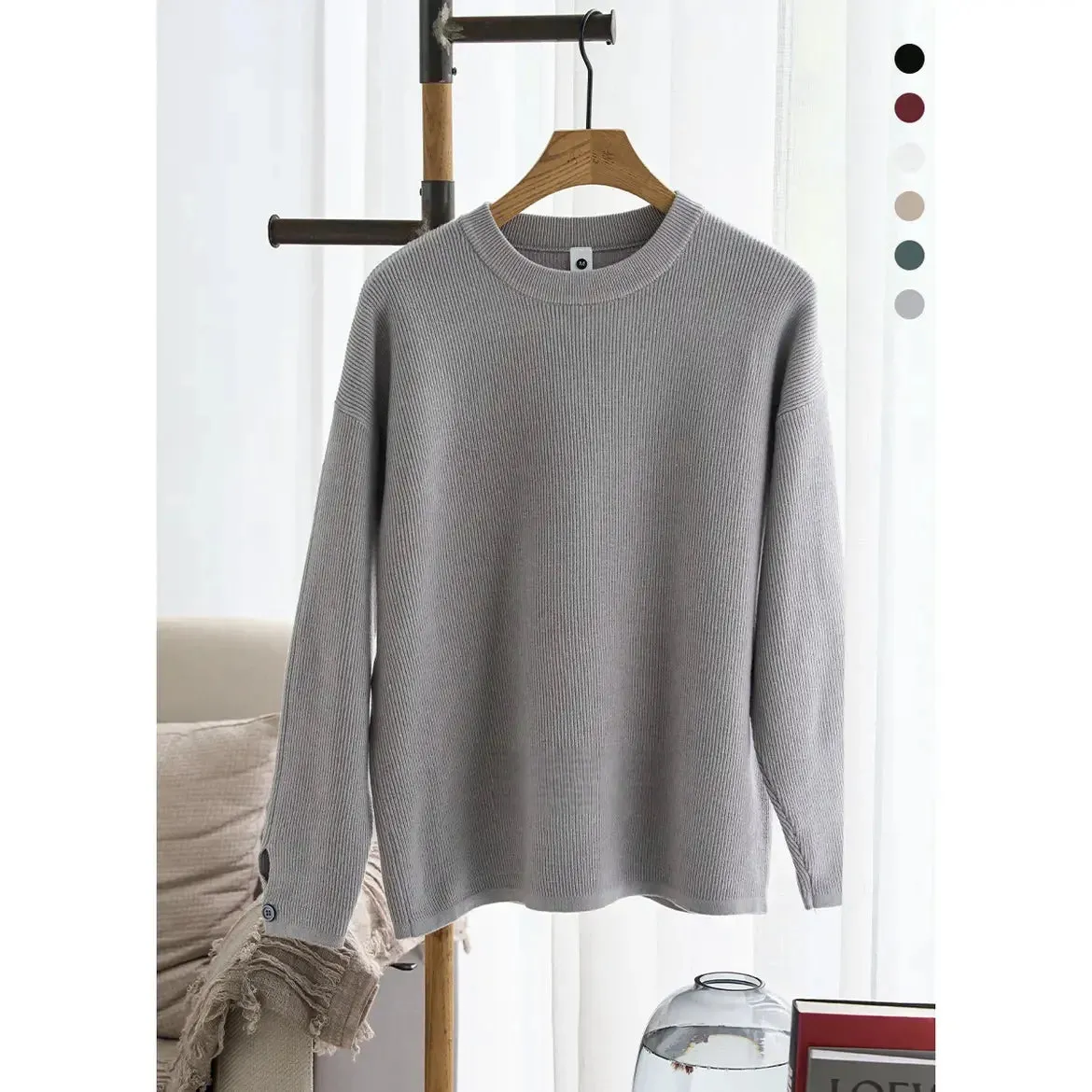 ADVBRIDGE Autumn Mens Round Neck Sweater Winter Warm Solid Color Loose Casual Pullover Sweaters Men Clothing Thick Collar Knitwear D77