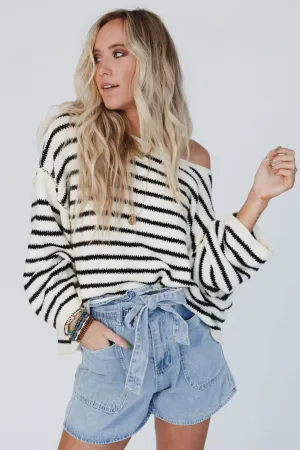 All My Stripes Oversized Sweater - Cream Black