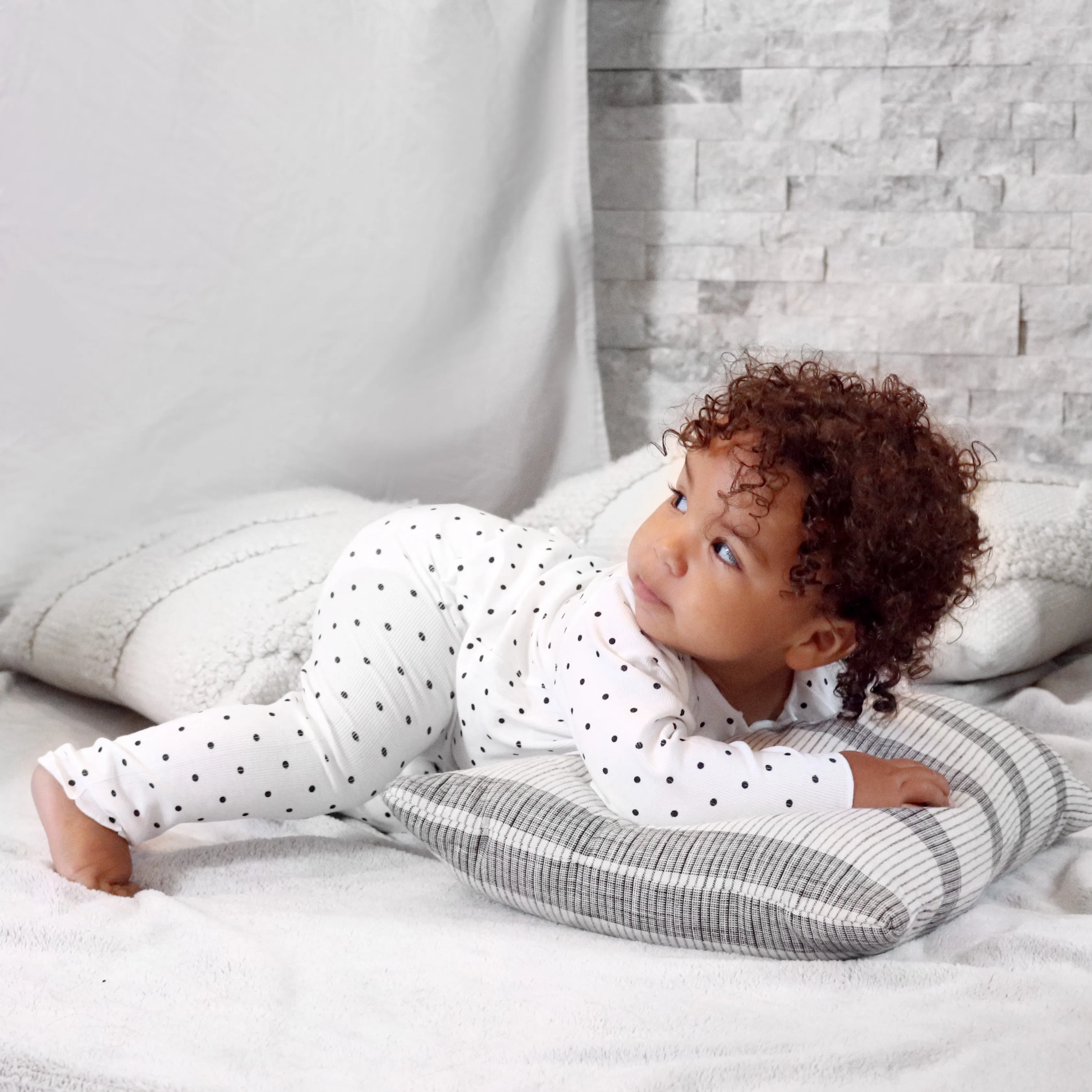 Baby Polka Dot Lightweight Ribbed Pajamas | Scalloped Cuffs