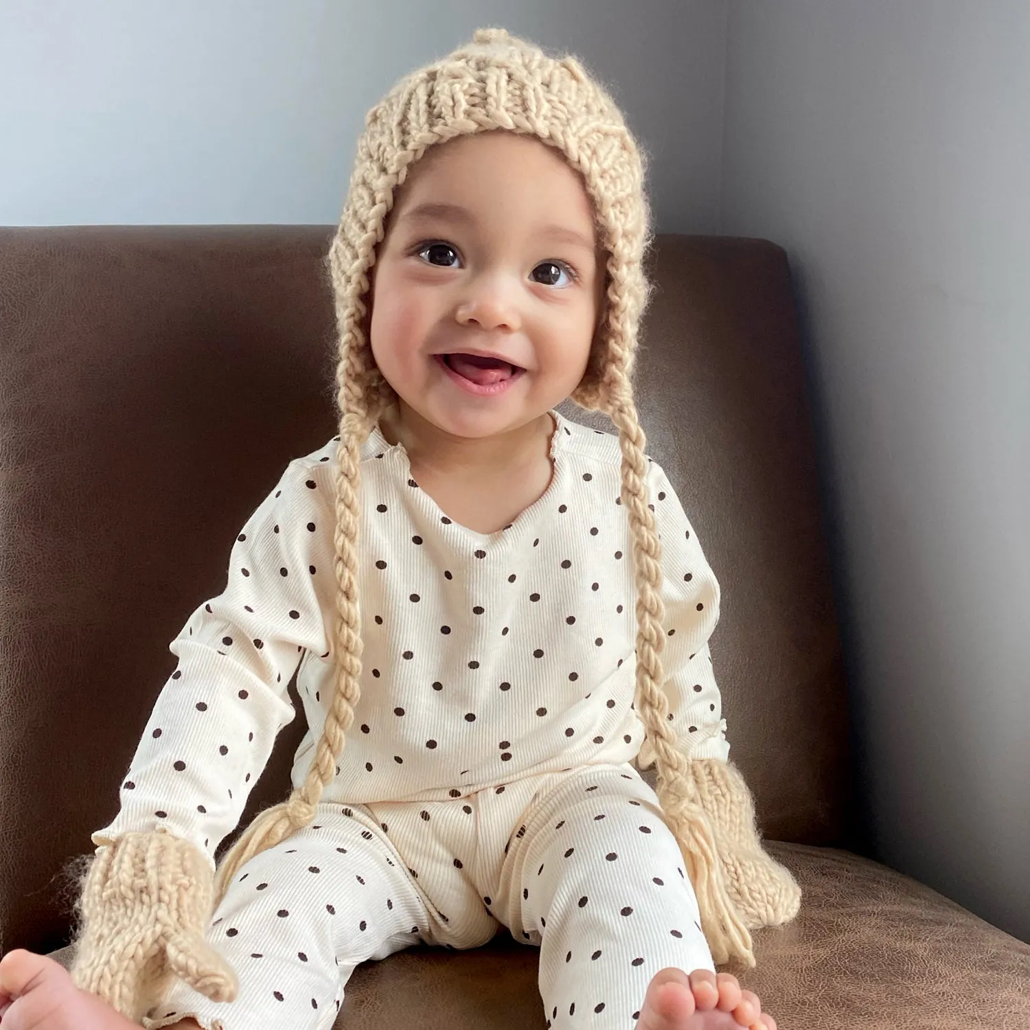 Baby Polka Dot Lightweight Ribbed Pajamas | Scalloped Cuffs