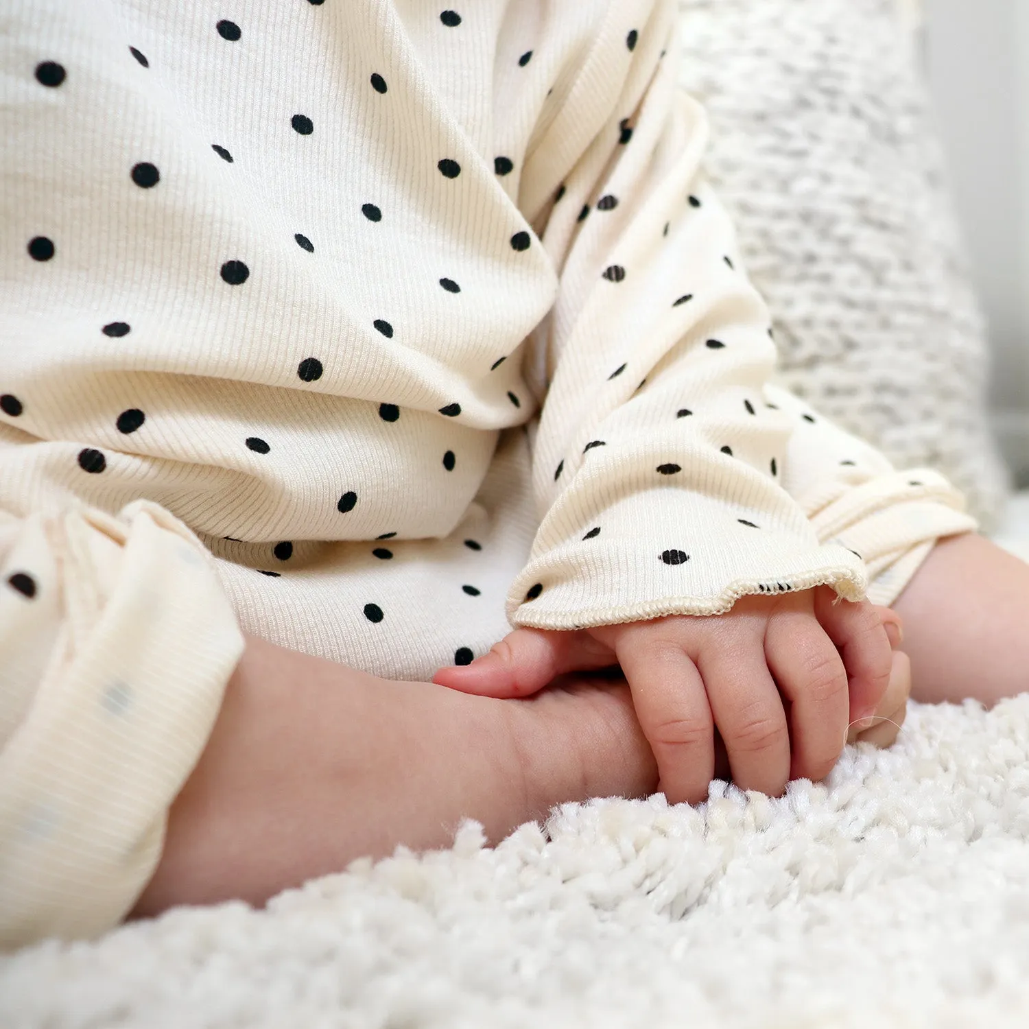Baby Polka Dot Lightweight Ribbed Pajamas | Scalloped Cuffs
