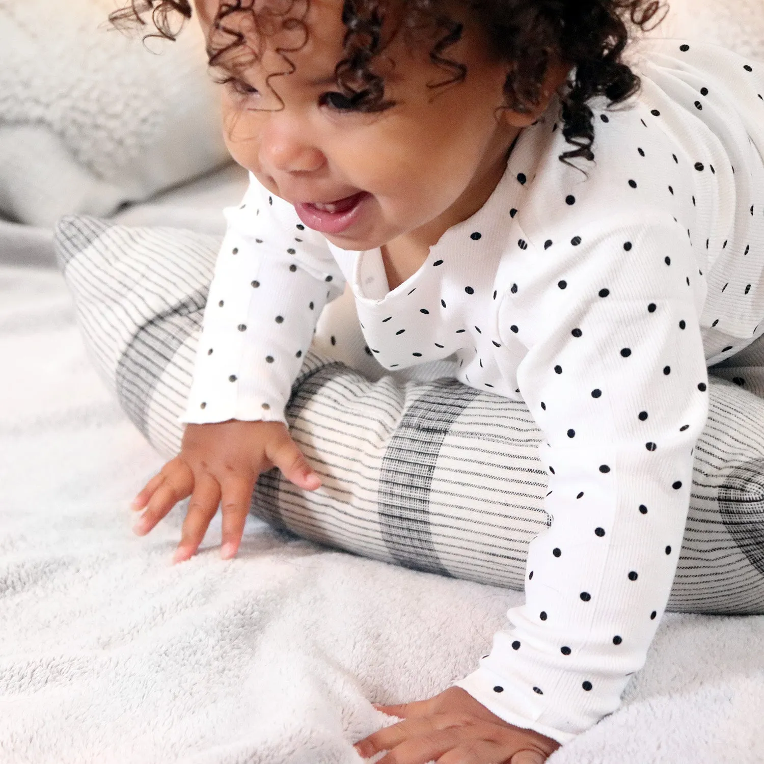 Baby Polka Dot Lightweight Ribbed Pajamas | Scalloped Cuffs
