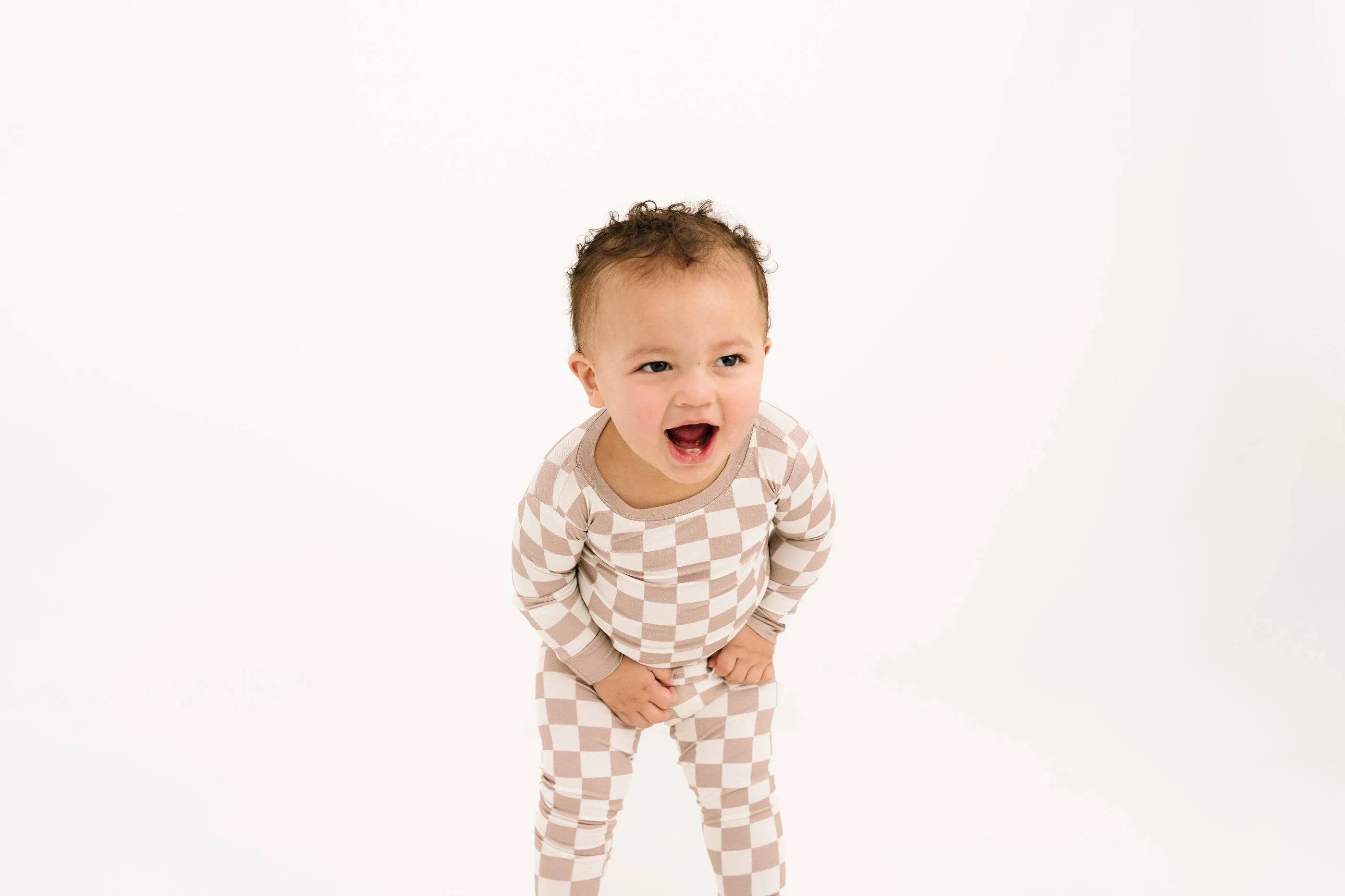 Beige Checkered Bamboo Set
