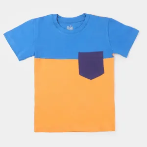 Boys Cotton T-Shirt Color Block - Orange/Blue