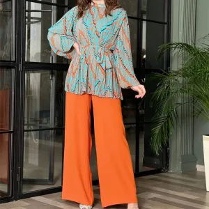 Casual Drawstring Top and High-Waisted Pants Co-ord Set | Women
