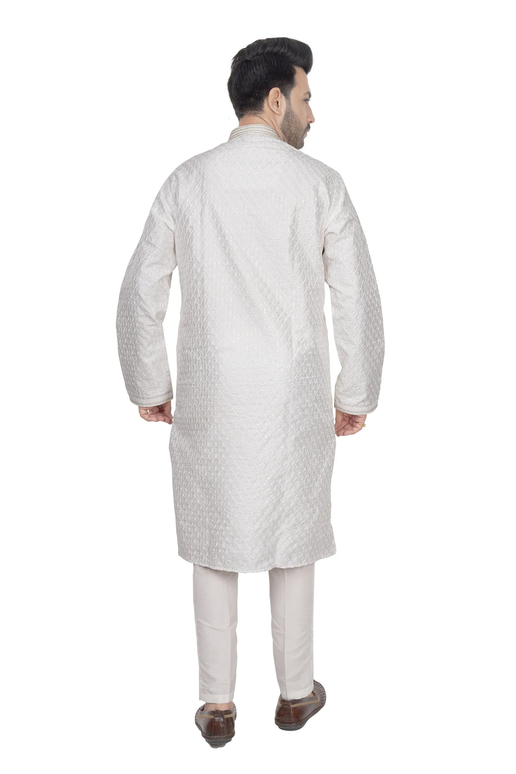 Cloud white embroidered mens kurta set