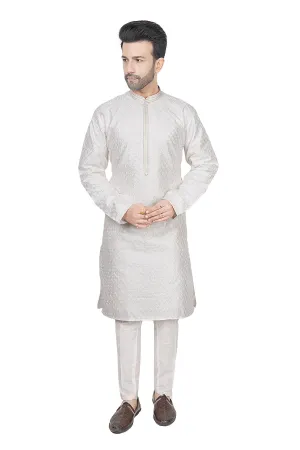 Cloud white embroidered mens kurta set