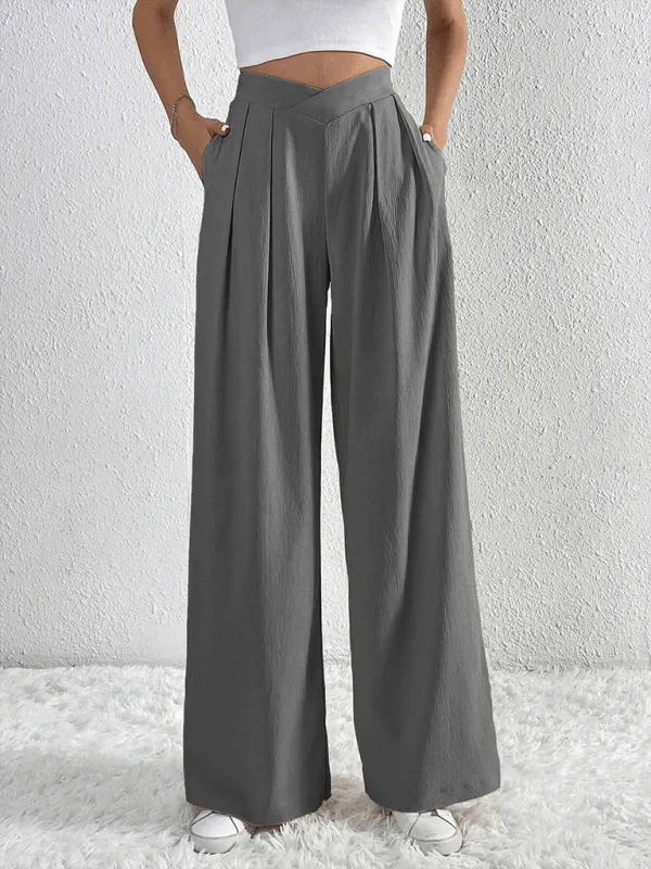 Commuter Style Pleated Wide Leg Pants