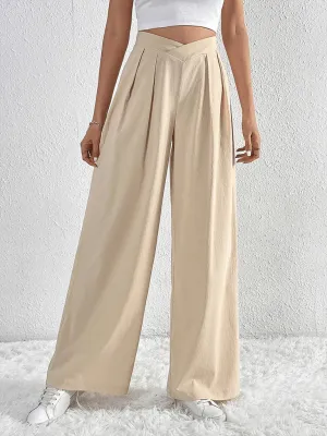 Commuter Style Pleated Wide Leg Pants