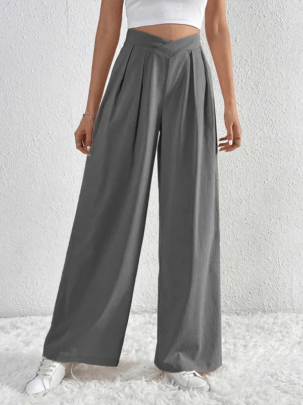 Commuter Style Pleated Wide Leg Pants
