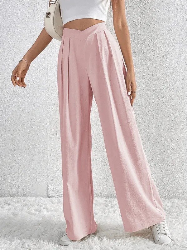 Commuter Style Pleated Wide Leg Pants