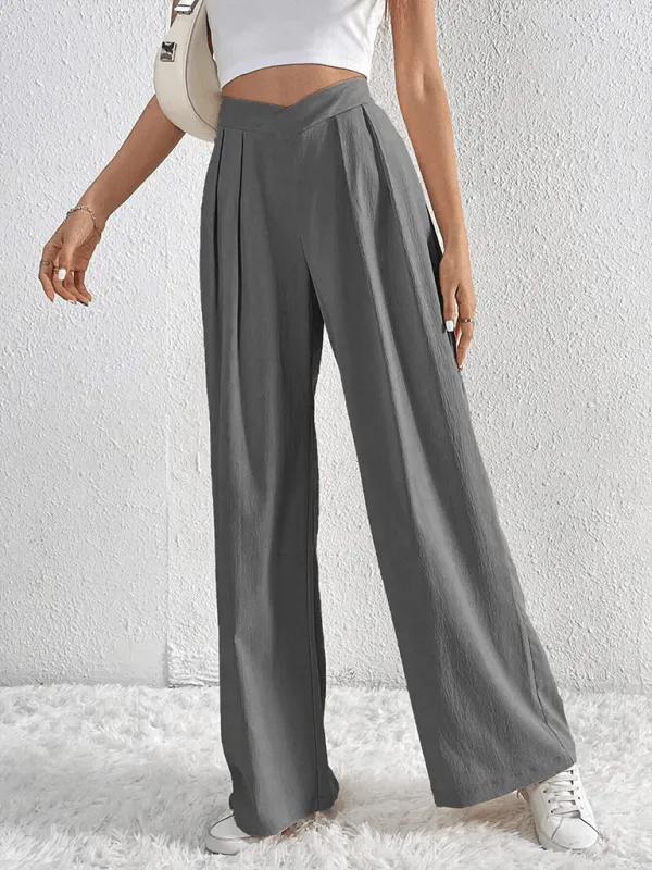 Commuter Style Pleated Wide Leg Pants