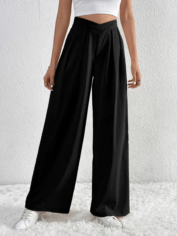 Commuter Style Pleated Wide Leg Pants