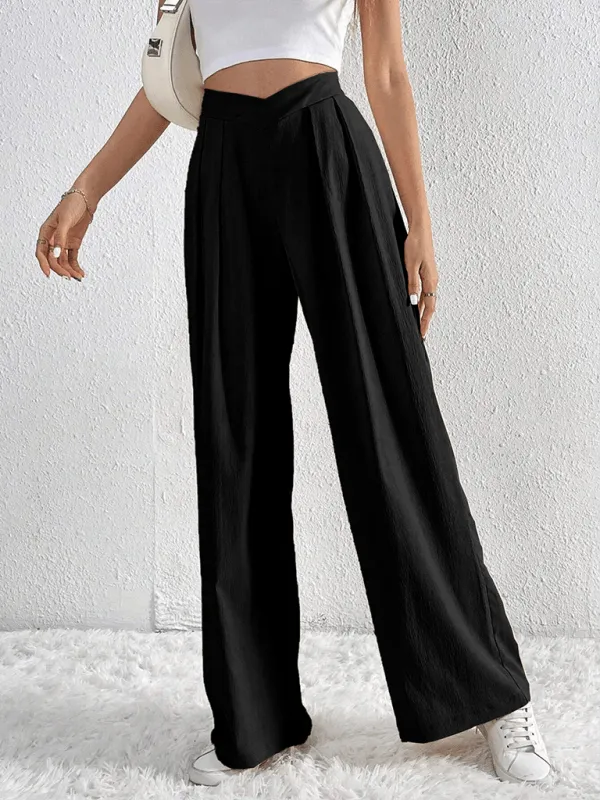 Commuter Style Pleated Wide Leg Pants