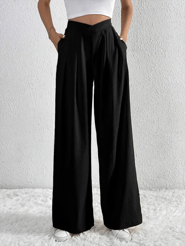 Commuter Style Pleated Wide Leg Pants