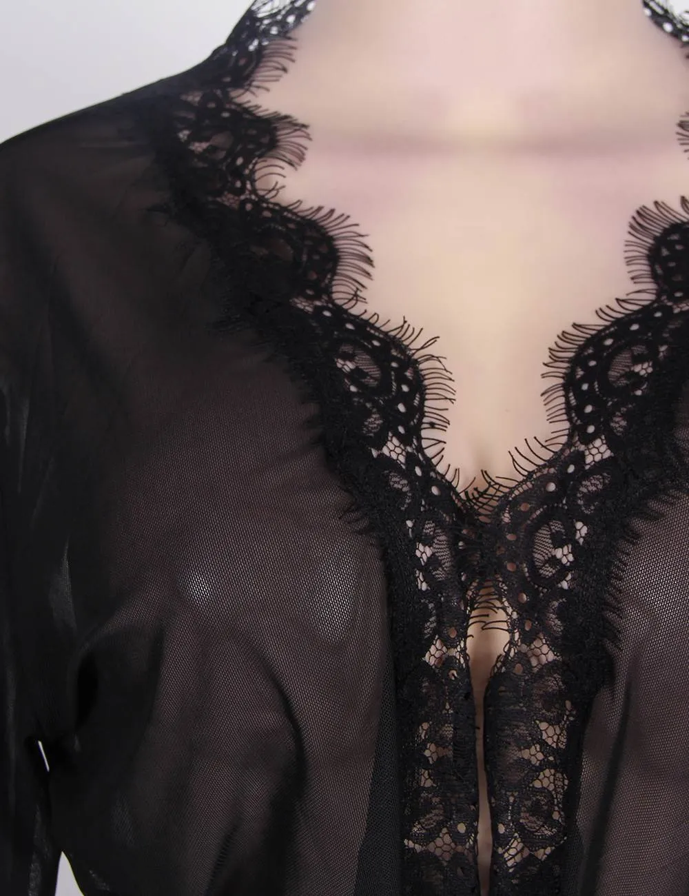 Divine Comfort Black Sheer Lace Robe