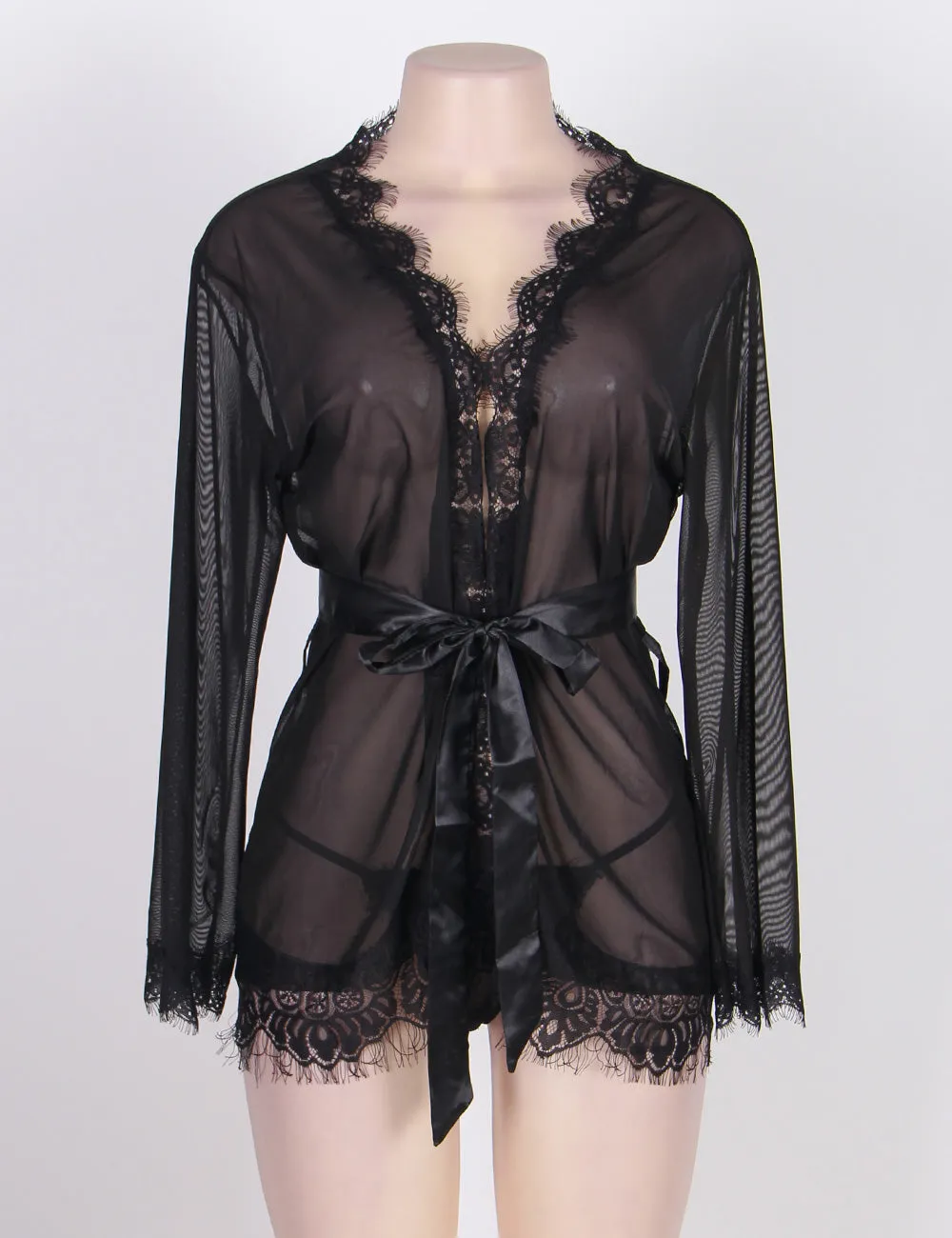 Divine Comfort Black Sheer Lace Robe