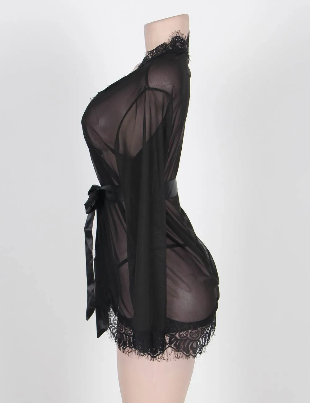 Divine Comfort Black Sheer Lace Robe