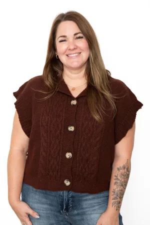 Drop Shoulder Cable Knit Sweater Vest - Brown
