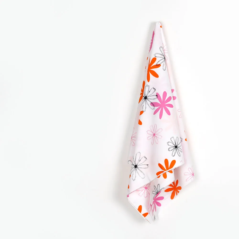 Flower Pop Stretch Cotton Poplin - Pink / Orange