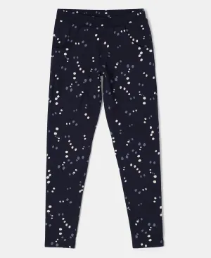 Girl's Super Combed Cotton Elastane Stretch French Terry Printed Jeggings - Navy Blazer Printed