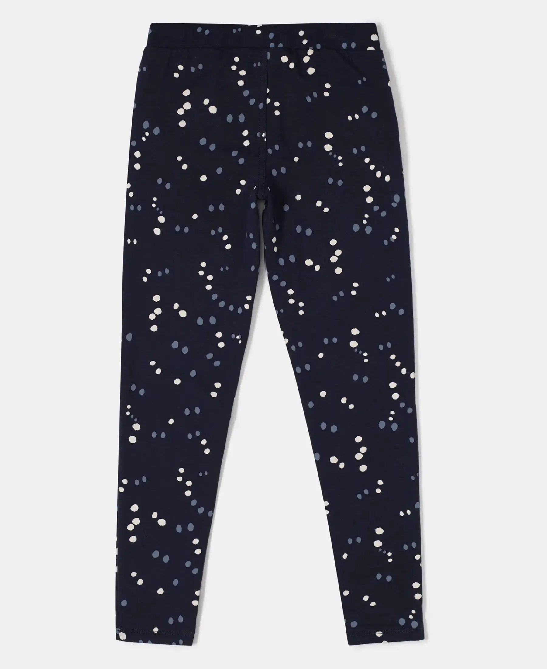 Girl's Super Combed Cotton Elastane Stretch French Terry Printed Jeggings - Navy Blazer Printed