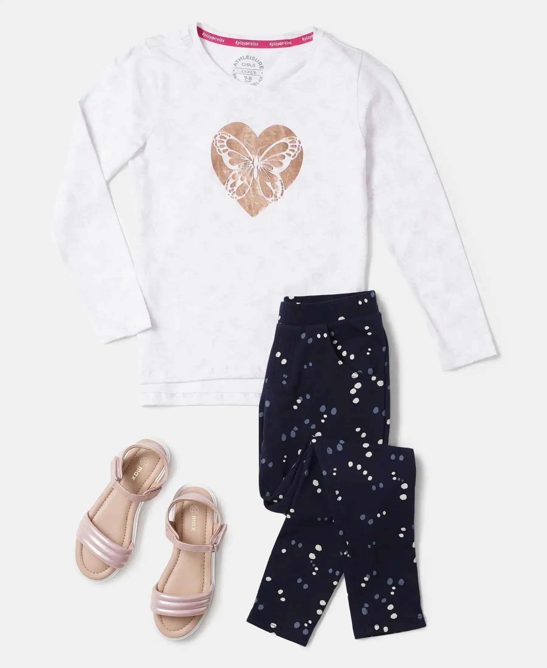 Girl's Super Combed Cotton Elastane Stretch French Terry Printed Jeggings - Navy Blazer Printed