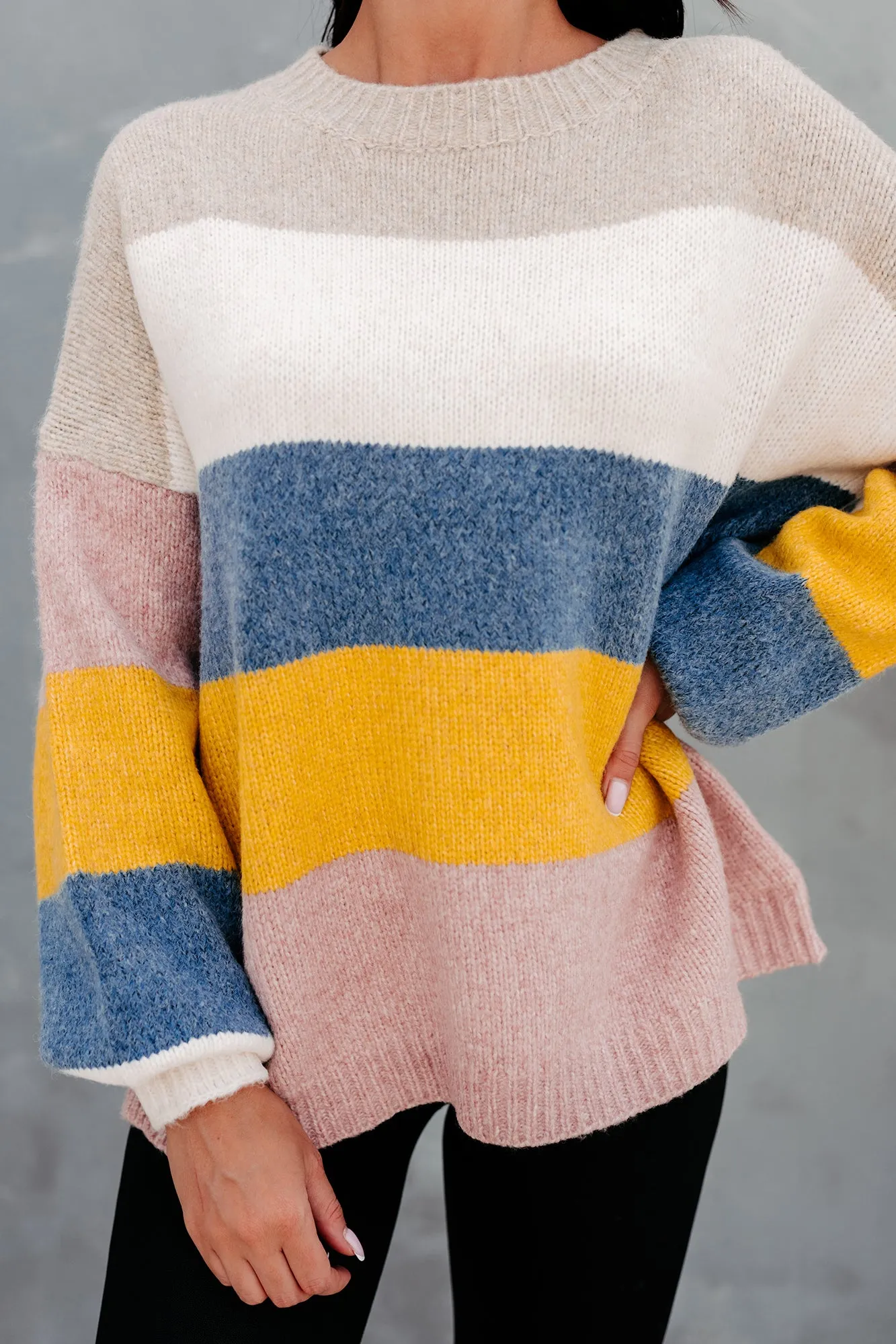 Home For The Holidays Oversized Multi-Stripe Sweater (Mustard Multi)