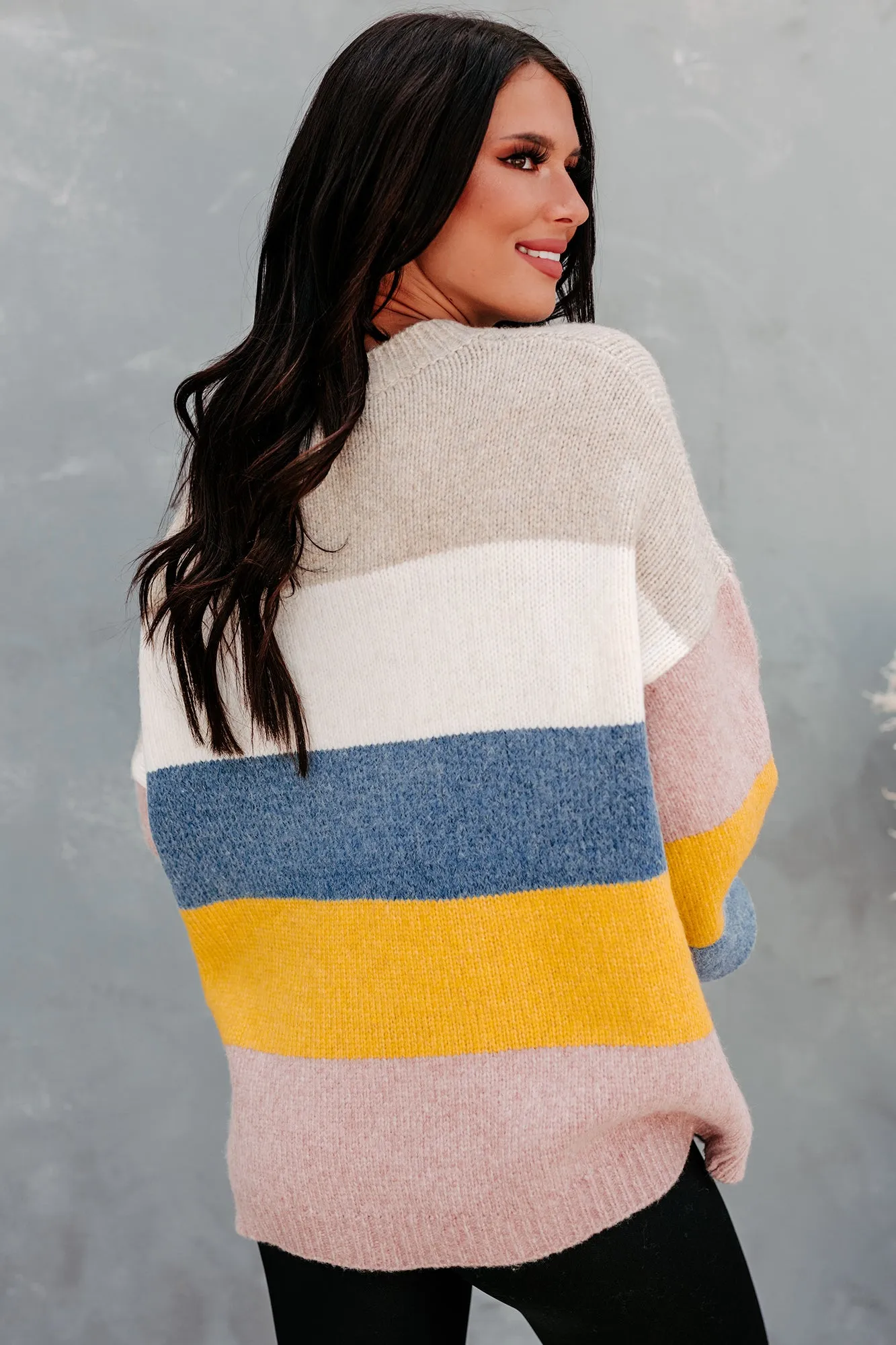 Home For The Holidays Oversized Multi-Stripe Sweater (Mustard Multi)
