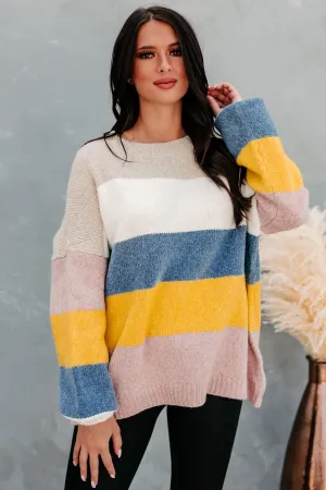 Home For The Holidays Oversized Multi-Stripe Sweater (Mustard Multi)