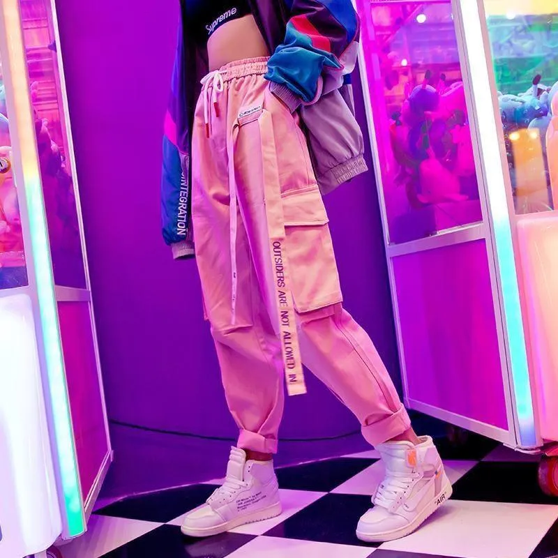 Korean Pants Pink Cargo
