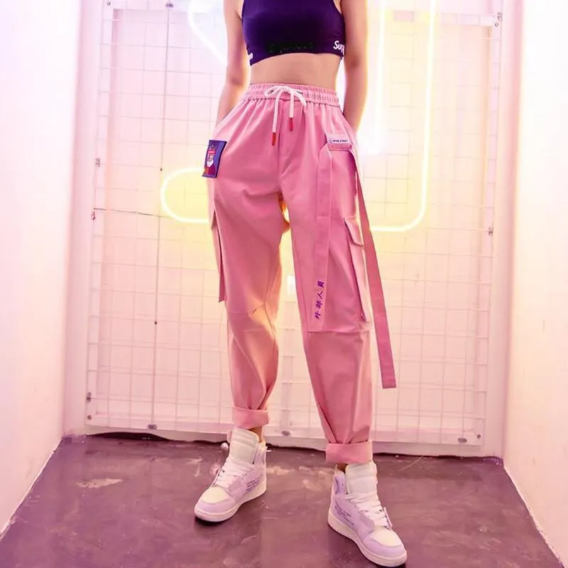 Korean Pants Pink Cargo