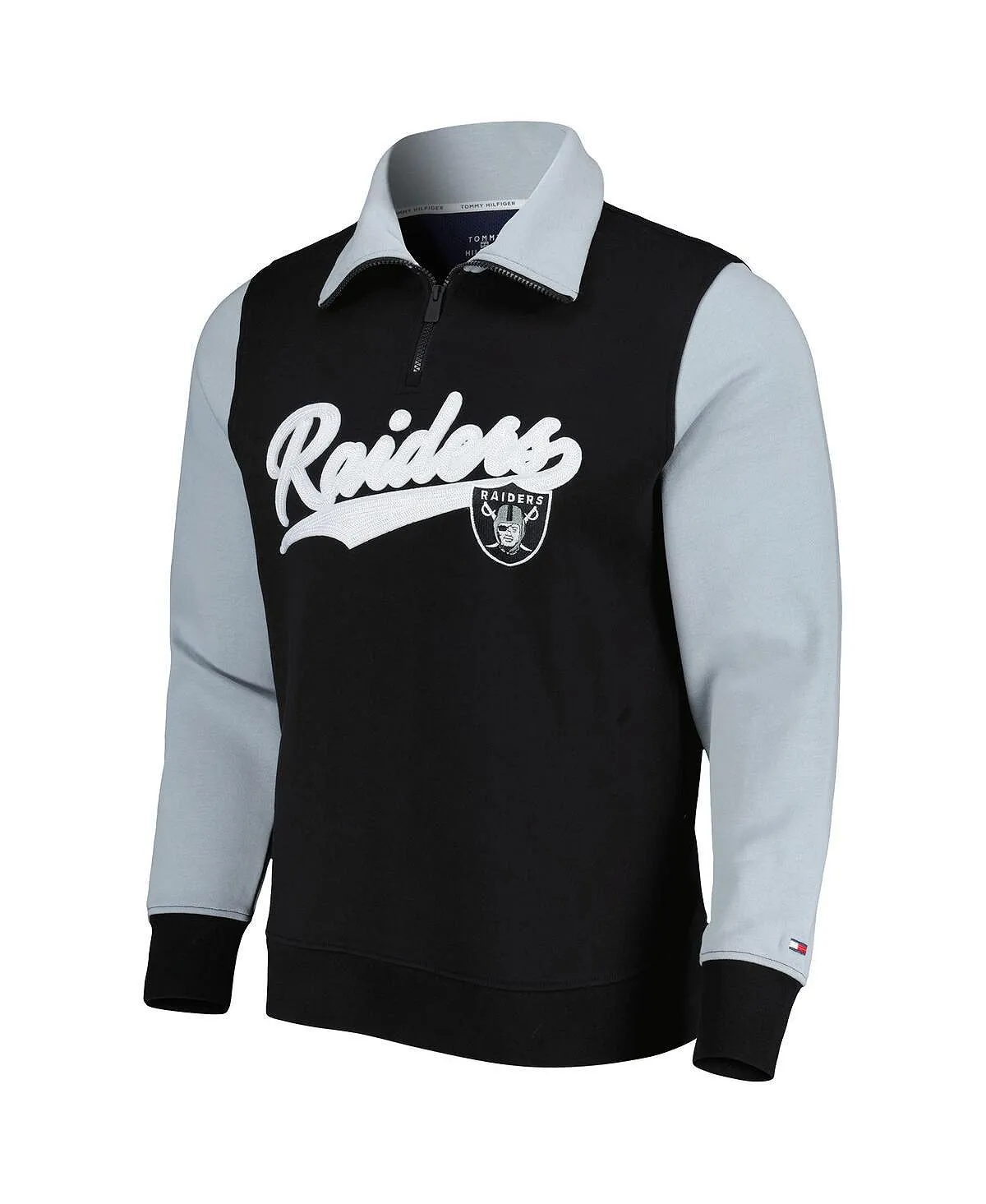 Las Vegas Raiders Aiden Tommy Hilfiger Men's Black Silver Quarter Zip T-Shirt
