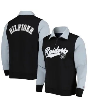 Las Vegas Raiders Aiden Tommy Hilfiger Men's Black Silver Quarter Zip T-Shirt