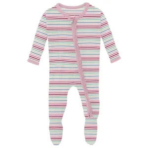 Make Believe Stripe Ruffle Footie Zipper
