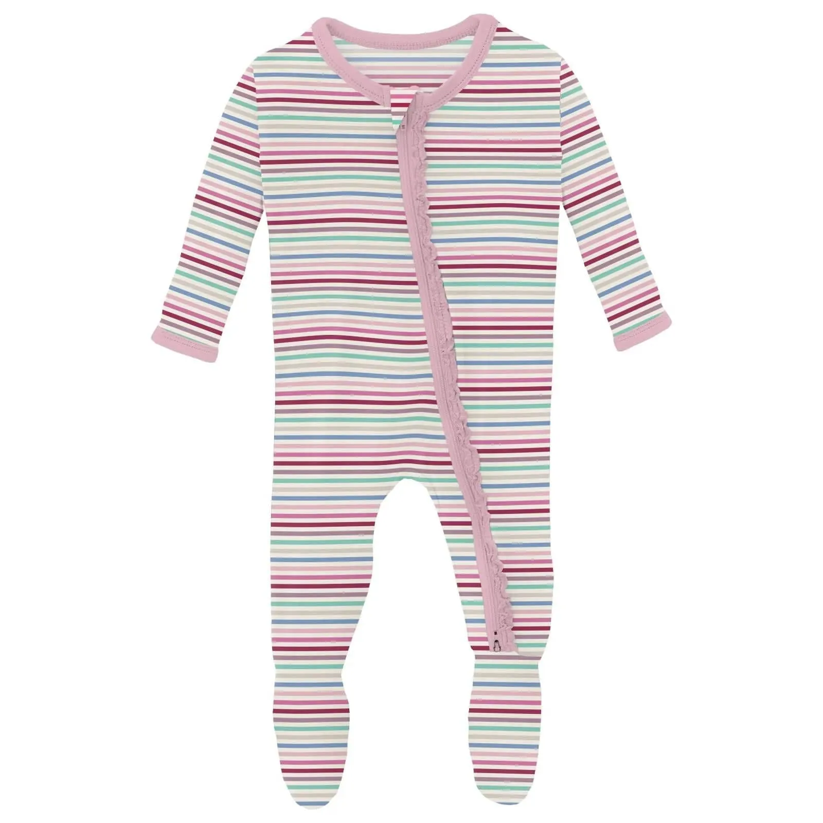 Make Believe Stripe Ruffle Footie Zipper