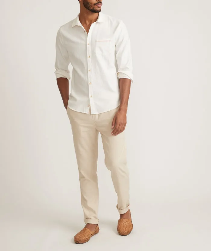 Marine Layer Classic Stretch Selvage Long Sleeve Shirt in Natural