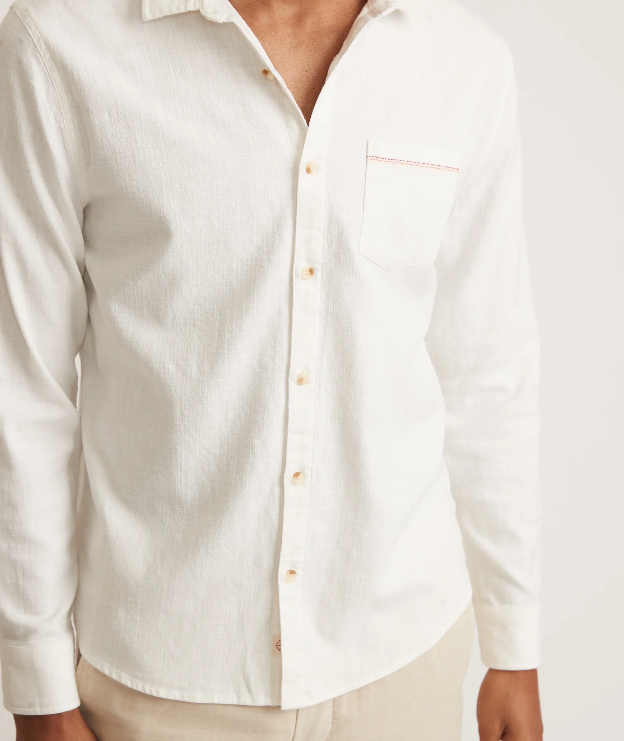 Marine Layer Classic Stretch Selvage Long Sleeve Shirt in Natural