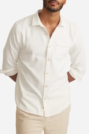 Marine Layer Classic Stretch Selvage Long Sleeve Shirt in Natural