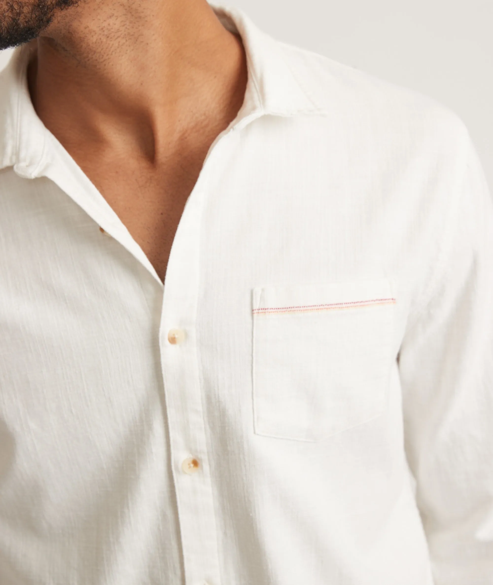 Marine Layer Classic Stretch Selvage Long Sleeve Shirt in Natural
