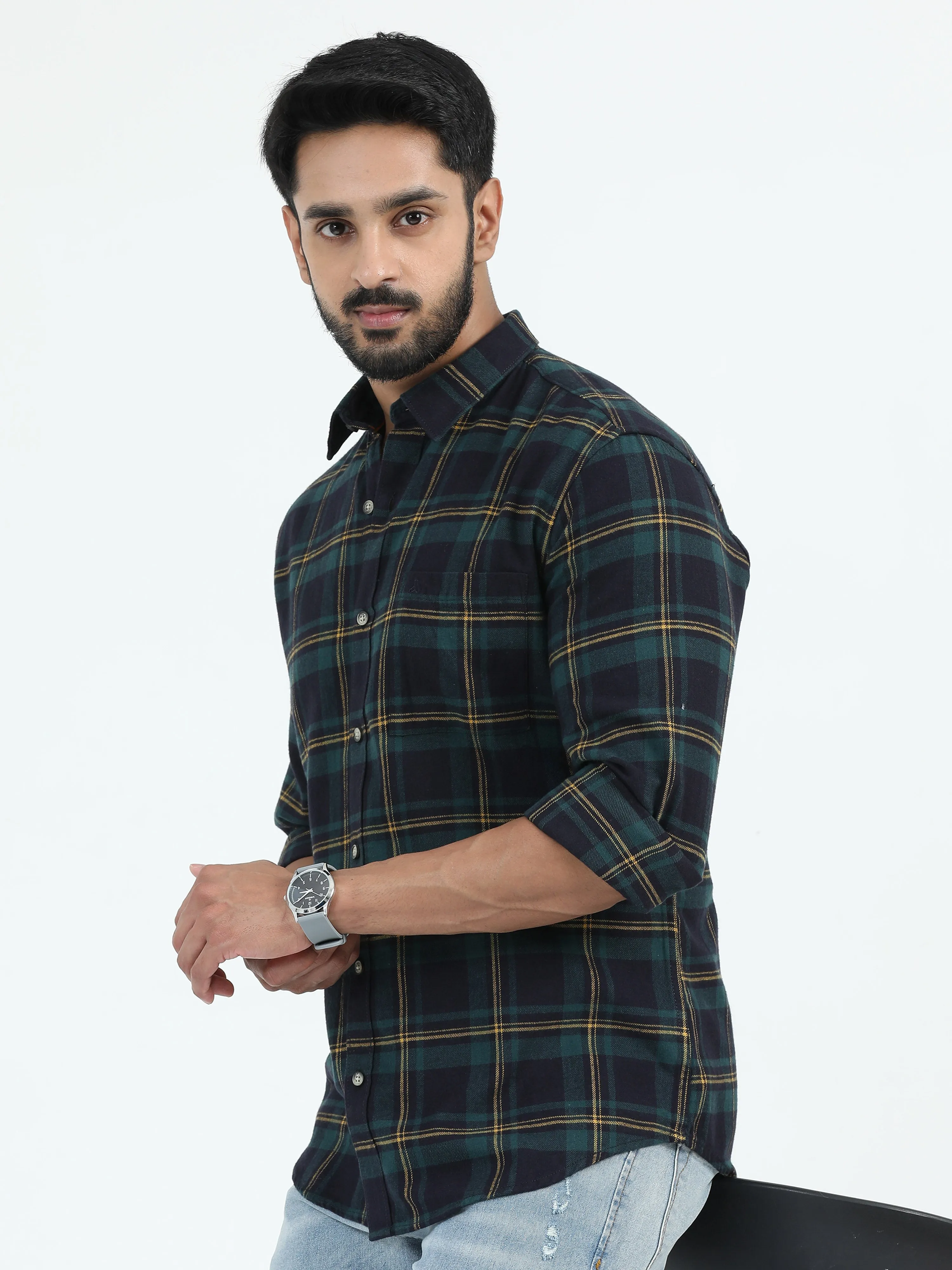MEN'S BLACK  CHECKS SLIM FIT SHIRT