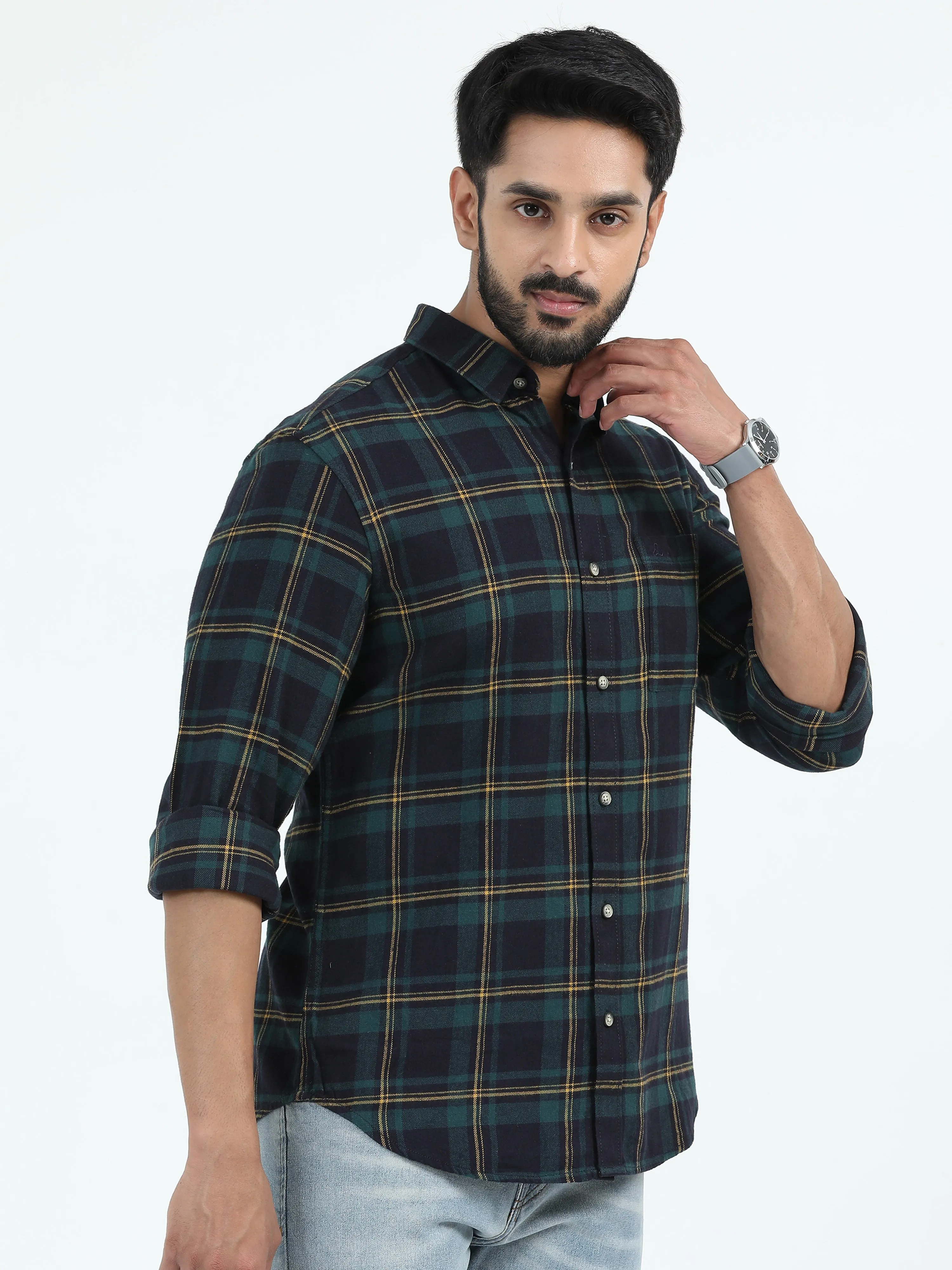 MEN'S BLACK  CHECKS SLIM FIT SHIRT