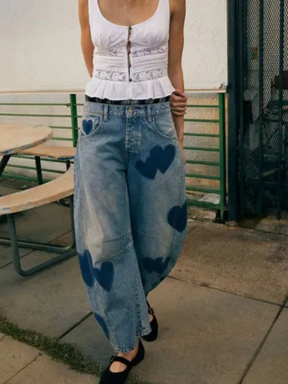 Oversized hearts blue baggy jeans