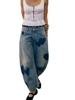 Oversized hearts blue baggy jeans