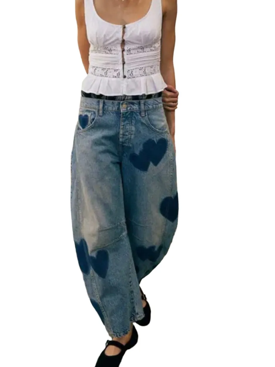 Oversized hearts blue baggy jeans