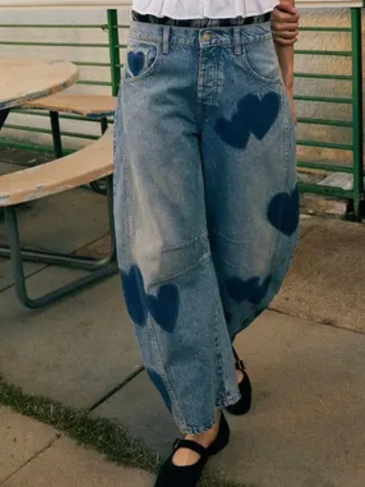 Oversized hearts blue baggy jeans