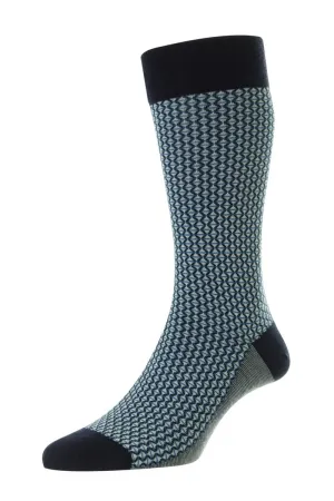 Pantherella Elgar - Diamond Jacquard Egyptian Cotton Socks - Navy